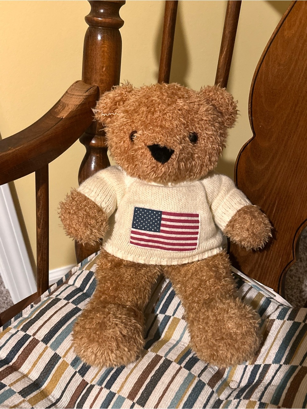 Beverly Hills Polo Club Brown Plush Bear in Flag Sweater
